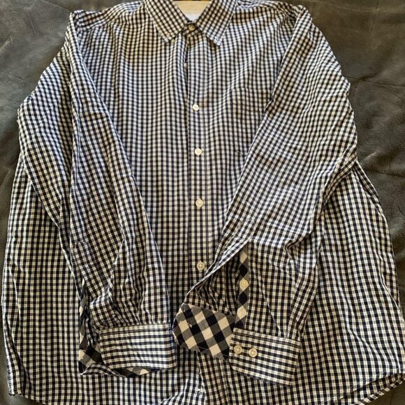 Club room checkered navy blue button down - Picture 3 of 3
